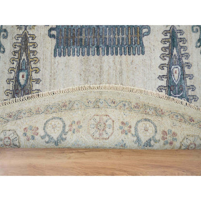 9'9"X9'9" Ivory Hand Knotted Reimagined Viss Design Round Oriental Rug