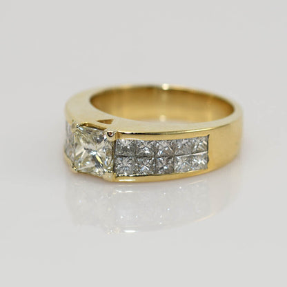 18K Yellow Gold Diamond Ring 1.00Ct Ctr Princess,