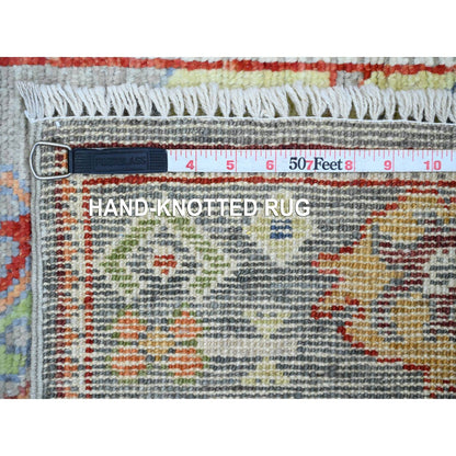 2'9"x9'6" Gray Angora Oushak Leaf Design Hand Knotted All Wool Runner Rug