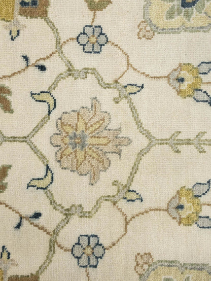 9X12 Ft Hand-Knotted Chobi Oriental Rug Ivory Floral Design Large Carpet