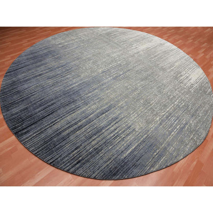 12'1"x12'2" Gray and Black Hand Knotted Modern Ombre Pure Wool Round Rug
