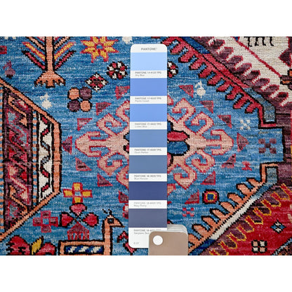 9'5"X12'1" Blue Antique Caucasian Design Revival Hand Knotted Pure Wool Rug