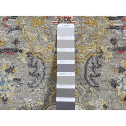 2'6"X10' Gray The Sunset Rosettes Silk And Wool Hand Knotted Runner Rug