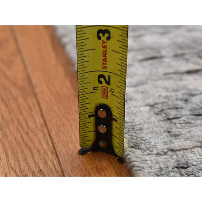 4'X9'8" Gray Erased Zoroastrian Design Runner Wool-Silk Hand Knotted Rug