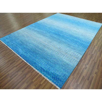 9'1"X12'2" Blue Hand Knotted Chiaroscuro Collection Wool Oriental Rug