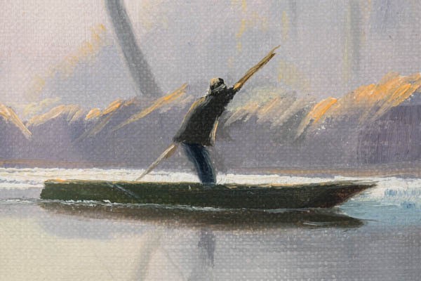 Morning Mist Hermann Signed Boatman Oil German Art Painting
