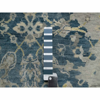 2'X3'1" Blue Broken Pattern Oushak Design 100% Wool Hand Knotted Mat Rug