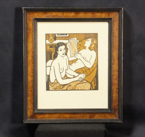 Clment Serveau 1946 Signed Woodcut "Two Reclining Nudes" French Art Deco