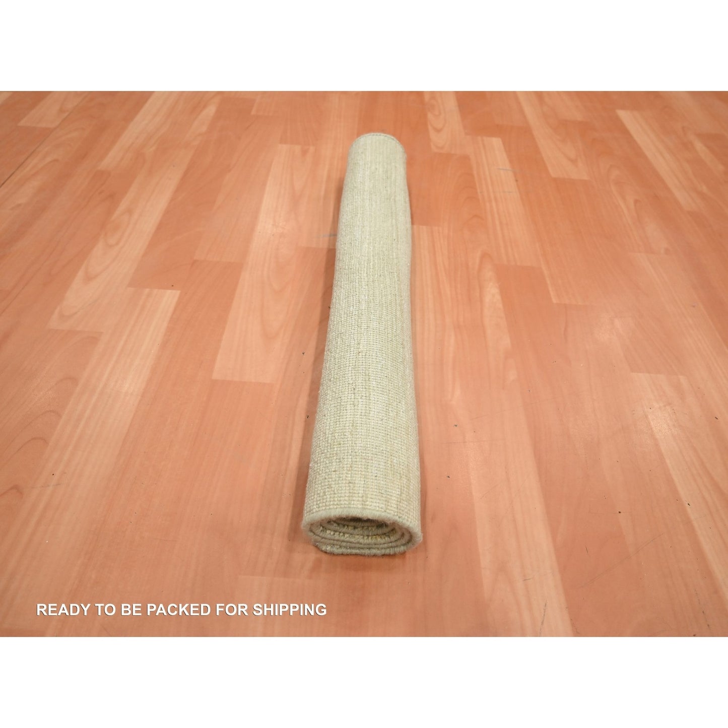 2'X3' Beige Plain Line Design Silk & Oxidized Wool Hand Knotted Mat Rug