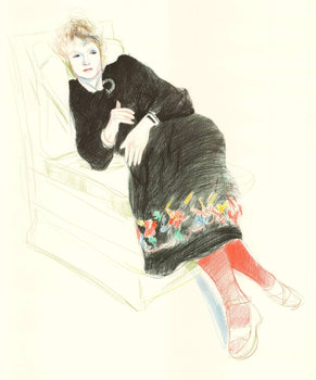 David Hockney Portrait Of Celia In A Black Dress With Colored Border 