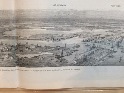 1867 Paris Exposition Wood Engraving Suez Canal Construction Panorama Original