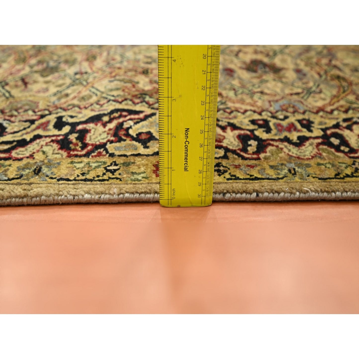 3'2"X19'4" Gold Yellow Hand Knotted Rajasthan Leaf Design Wool Runner Rug