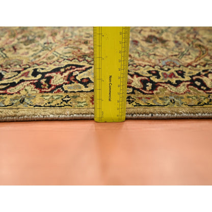 3'2"X19'4" Gold Yellow Hand Knotted Rajasthan Leaf Design Wool Runner Rug