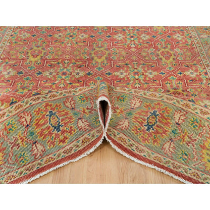 9'X11'9" Red Hand Knotted Antiqued Oushak Design Soft Wool Oriental Rug