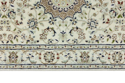 Handmade Indo-Nain Floral Medallion Runner Rug