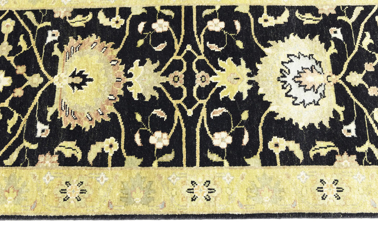 Hand-Knotted Oushak Oriental Wool Runner Rug Floral Black Carpet 2'5x7'11 ft