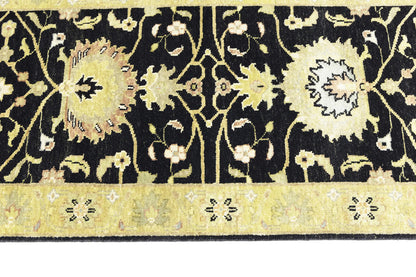 Hand-Knotted Oushak Oriental Wool Runner Rug Floral Black Carpet 2'5x7'11 ft