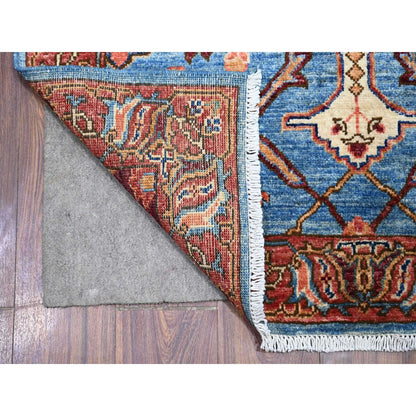 3'7"X21'8" Blue Fine Aryana Hand Knotted Natural Dyes Runner Oriental Rug