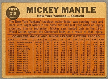 Mickey Mantle 1962 Topps Baseball Card #318 The Switch Hitter Connects