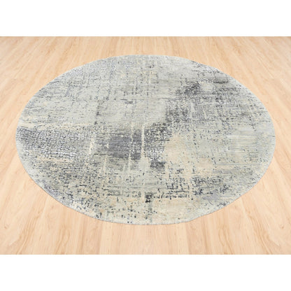 5'10"X5'10" Round Wool-Silk Abstract With Mosaic Design Hand Knotted Rug