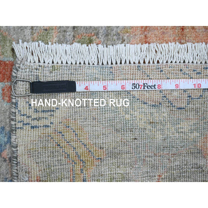 6'X12' Gray Peshawar Birds Design Hand Knotted Soft Wool Runner Rug