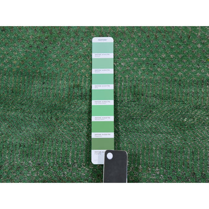 2'9"X10' Blue Dyed Wool And Silk Hand Knotted Grass Design Runner Rug