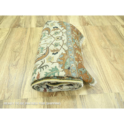 7'10"X10'3" Linen White Heris All Over Design Hand Knotted 100% Wool Rug
