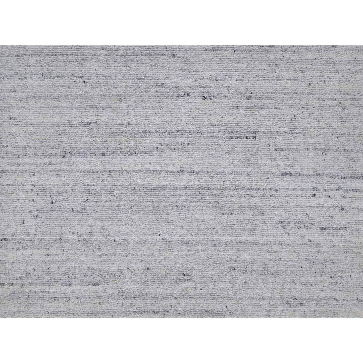 9'X12' Snow White Natural Wool Plain Modern Striae Design Hand Loomed Rug