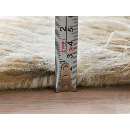 3'2"X5'6" Beige Hand Knotted Shaggy Moroccan Undyed Natural Wool Rug