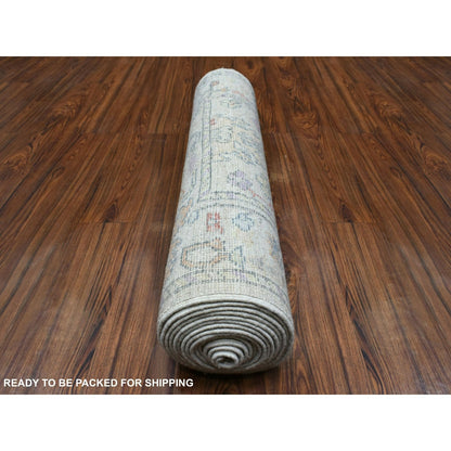 3'X15'10" Soft Wool Hand Knotted Gray Angora Oushak Xl Runner Rug