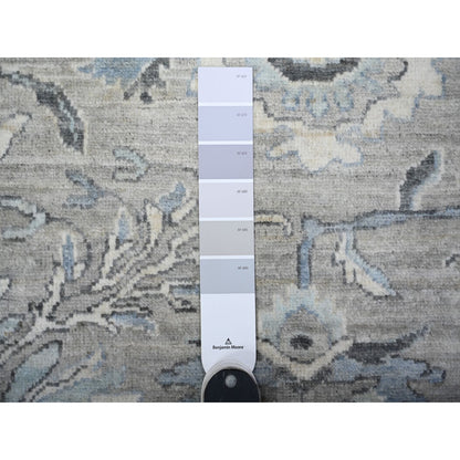 8'1"X10'1" Gray Sickle Leaf Design Hand Knotted Peshawar Heris Wool Rug