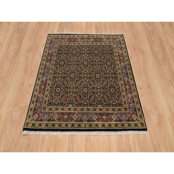 5'X5' Black 175 Kpsi Wool Herrita Design Hand Knotted Square Oriental Rug