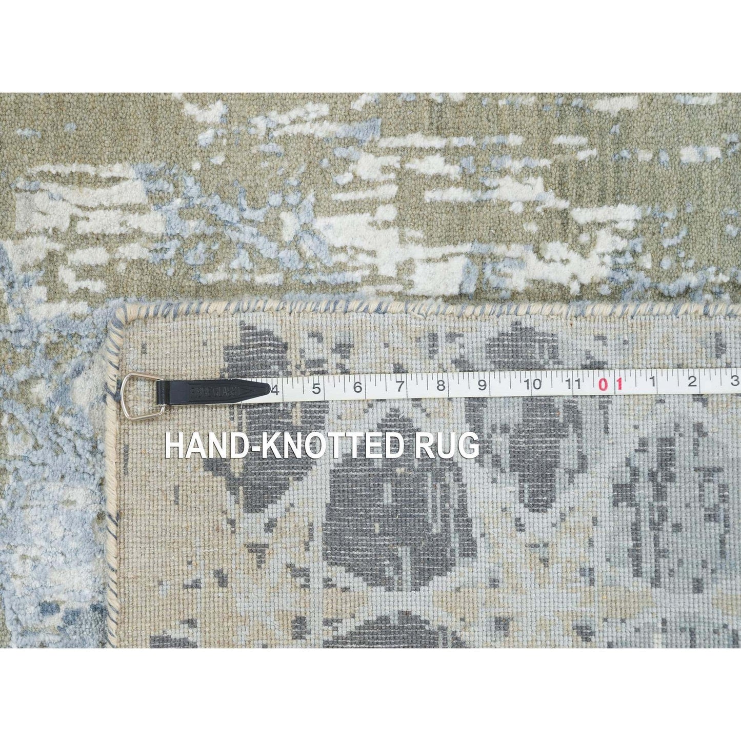 2'7"X12' Gray The Honeycomb Design Hand Knotted Wool And Silk Runner Rug