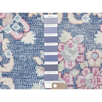 1'7"X1'7" Blue Worn Wool Hand Knotted Vintage Farsian Karman Square Rug