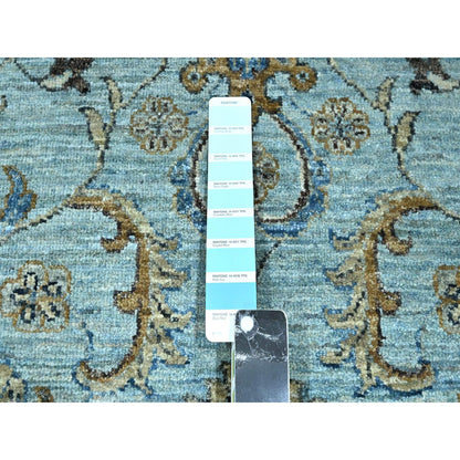 10'X13'10" Blue Hand Knotted Agra Shah Abbas Flower Vines Design Wool Rug