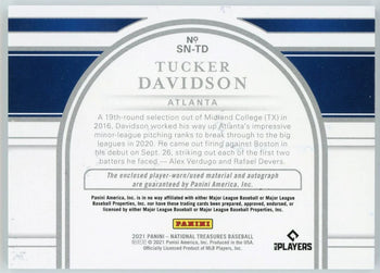 Tucker Davidson Autographed 2021 Panini National Treasures Card #Sn-Td