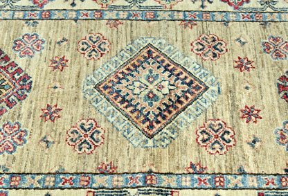 3X10 ft Beige Tribal Geometric Kazak Runner Wool