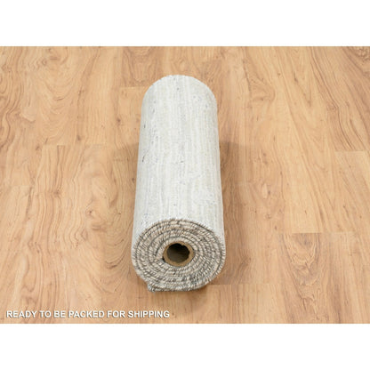 2'6"X9'9" Gray Modern Hand Knotted Hand Spun Natural Wool Runner Rug