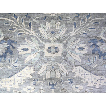 12'X12' Violet Mist Gray Fine Peshawar Hand Knotted Soft Wool Square Rug