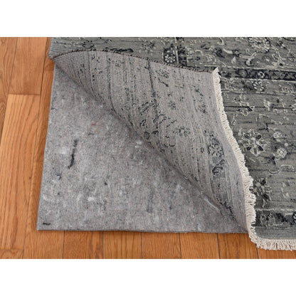 6'X9' Gray Zoroastrian Erased Design Silk With Wool Hand Knotted Rug