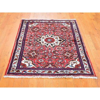 3'6"X5' New Farsian Amadan Small Flower Medallion Wool Hand Knotted Rug