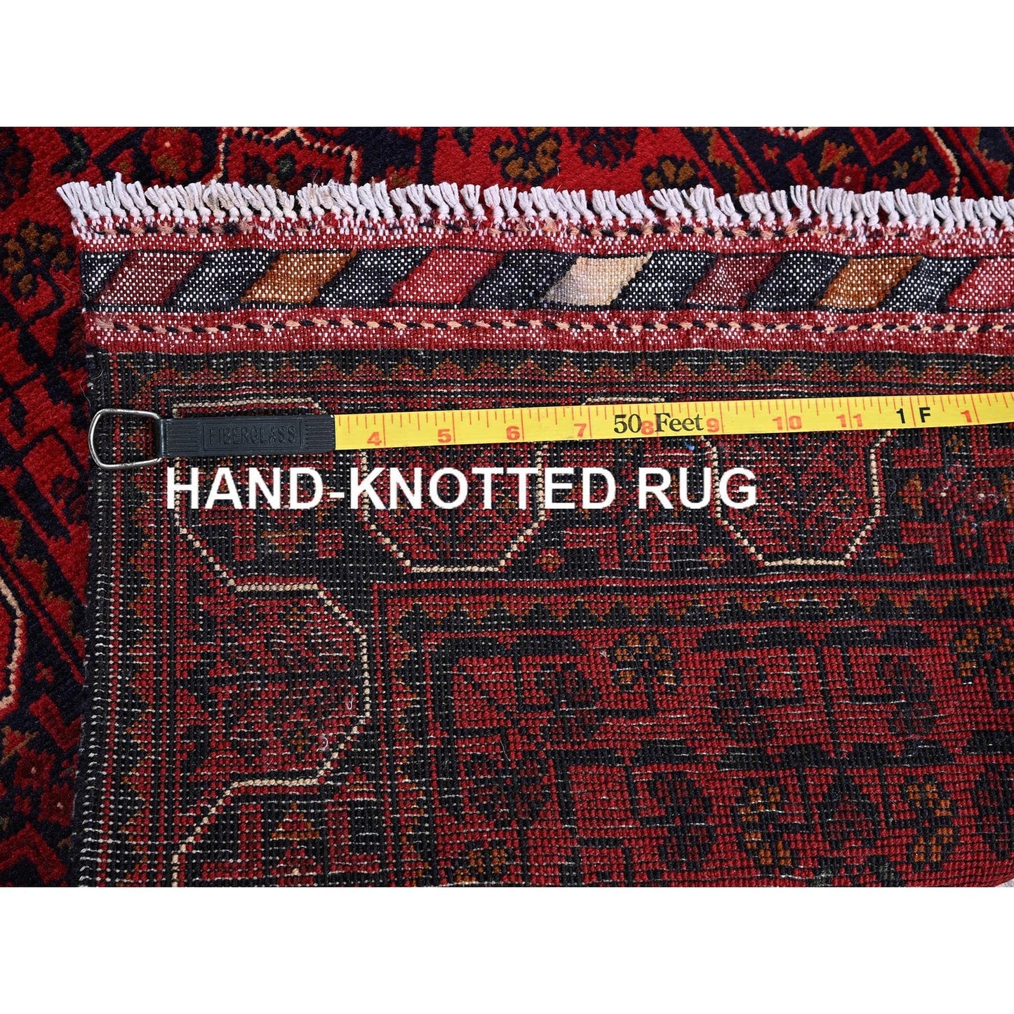 1'9"X5' Red Hand Knotted Afghan Khamyab Geometric Design Wool Runner Rug