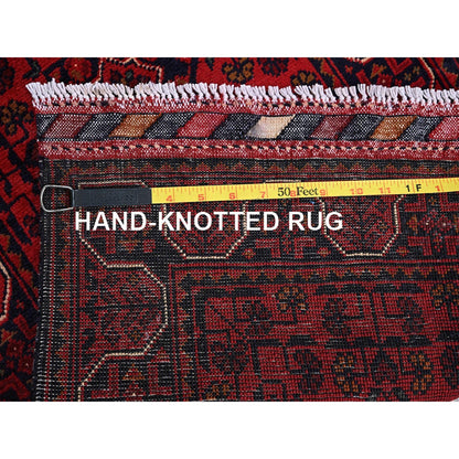 1'9"X5' Red Hand Knotted Afghan Khamyab Geometric Design Wool Runner Rug