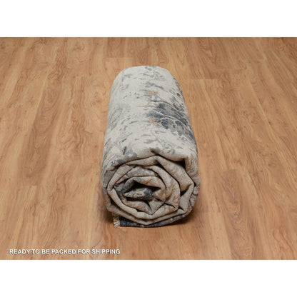 9'X12'2" Ivory Agra Design Botanical Pattern Hand Knotted Pure Wool Rug