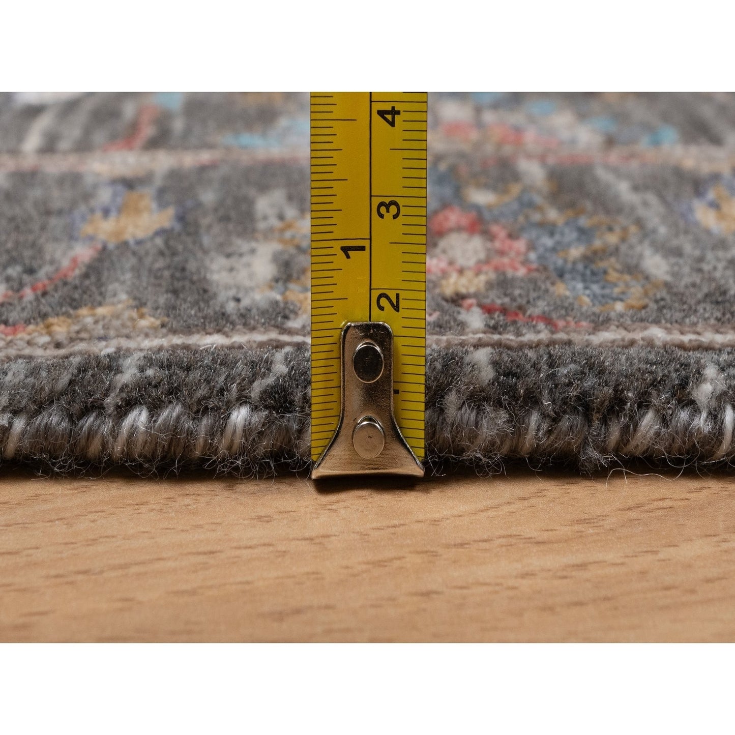 2'X3' Brown Scrolls Leaf Design Hand Knotted Textured & Wool Silk Mat Rug