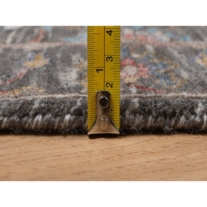 2'X3' Brown Scrolls Leaf Design Hand Knotted Textured & Wool Silk Mat Rug