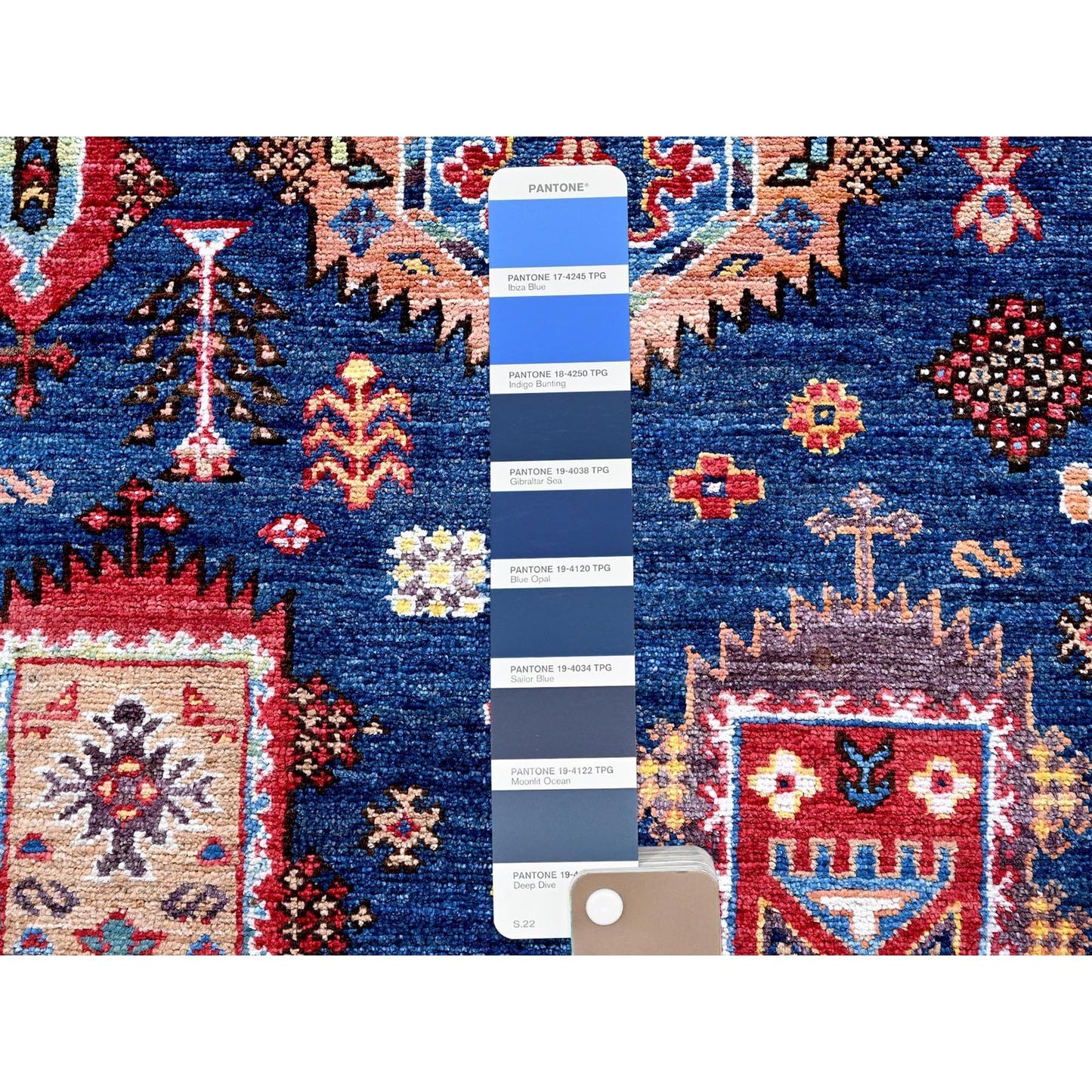 Rug 10'2"x10'2" Yale Blue Caucasian Design Revival Hand Knotted Wool Square