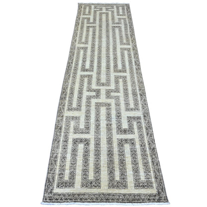 2'7"X9'5" Moroccan Berber Influence Pattern Wool Hand Knotted Runner Rug