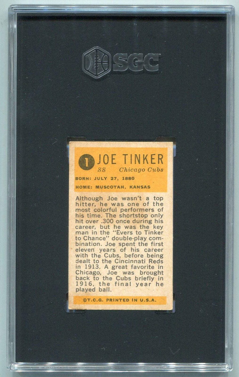 Joe Tinker 1963 Bazooka Greats Card #1 Sgc Graded