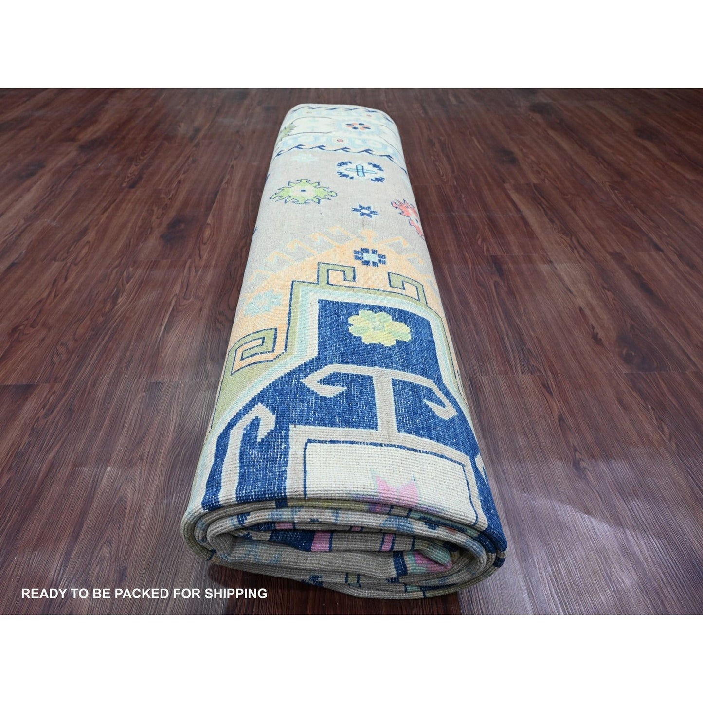 9'7"X13'4" Gray Fusion Kazak Caucasian Design Pure Wool Hand Knotted Rug